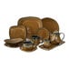 A group of brown and blue Tuxton China bowls.