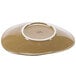 A brown plate with a silver rim.