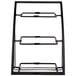 A black metal shelf with three shelves.