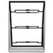 A black metal Cal-Mil display stand with four shelves.
