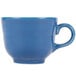 A close-up of a Fiesta Lapis blue china cup with a handle.