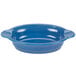 A blue oval Fiesta casserole dish with handles.