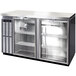 A Continental Refrigerator stainless steel back bar refrigerator with two glass doors.