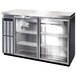 A Continental Refrigerator stainless steel back bar refrigerator with glass doors.