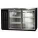 A black and stainless steel Continental Back Bar Refrigerator with glass doors.