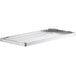A stainless steel rectangular shelf with metal corners.