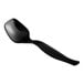 A black plastic serving spoon with a wide, flat bowl and a curved handle.