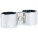 Two silver metal rings with a screw clamp on them.