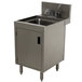 A stainless steel Advance Tabco underbar sink with a cabinet door.