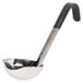 A Vollrath stainless steel ladle with a black Kool-Touch handle.