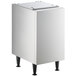 A white rectangular stainless steel cabinet with a black base and legs.