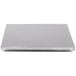 A silver rectangular drip tray on a white surface.