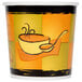 A white paper cup with a yellow Streetside soup design and a spoon.