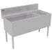 A stainless steel Advance Tabco ice bin and bottle storage combo unit with a divider inside.