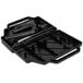 A black tool case with a handle holding two Waring electric knives.