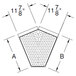 A diagram showing the dimensions of a diamond shaped Advance Tabco stainless steel underbar filler.