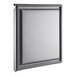 A white square door with a black border on a white surface.