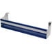 A stainless steel bar shelf with blue and silver metal.