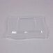A clear plastic flat lid with a square edge on a white surface.