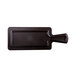 A brown rectangular Elite Global Solutions faux hickory wood serving board with a handle.