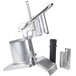 A stainless steel Robot Coupe pusher feed head assembly with a metal handle.