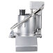 A stainless steel Robot Coupe pusher feed head assembly with a metal handle.