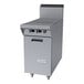 A stainless steel Garland Master Series natural gas hot top range attachment with a storage base and three control knobs.