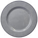 A gray melamine plate with a crackled rim.