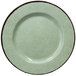 A white Elite Global Solutions melamine plate with a crackle pattern and a brown rim.