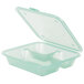 A jade plastic container with three compartments and a lid.