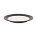 An Elite Global Solutions Durango two-tone melamine plate in antique white and chocolate with a rim.