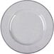 A white plate with a gray crackle rim.