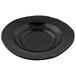 A black melamine bowl with a curved edge.