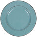 An Elite Global Solutions Cameo Blue melamine plate with brown trim.