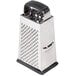 A Tablecraft stainless steel box grater with a black metal handle.