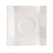 A white square CAC China saucer with a circle in the center.