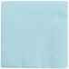 A close up of a light blue Creative Converting beverage napkin.