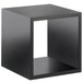 A black cube with a hole in the middle.