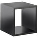 A black cube display riser with a square opening.