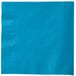 A turquoise blue luncheon napkin on a white background.