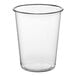 A clear, round 32 oz. plastic deli container.