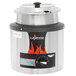 A silver and black Vollrath Cayenne 4 quart countertop warmer package with a hinged lid.