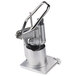 A stainless steel Robot Coupe pusher feed head with a handle.