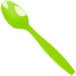 A lime green heavy weight plastic spoon.