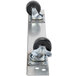 A metal plate with black wheels for a Master-Bilt dipping cabinet.