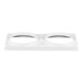 A white plastic can holder designed for DD-26 Series ice cream dipping cabinets with two circular openings.