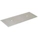 A silver rectangular stainless steel plate with two holes.