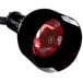 A black retractable ceiling mount with a red infrared bulb inside.