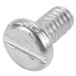 A close-up of a silver screw.