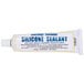 A white package with blue text for a FMP stainless steel sink side splash kit with a tube of silicone sealant inside.